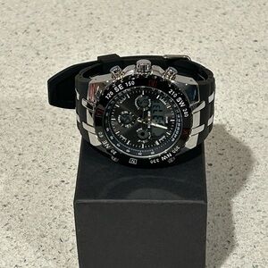 Golden Hour Black and Silver Watch, New with Box and manual